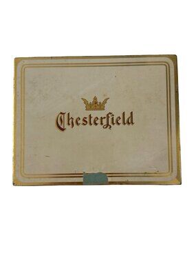Vintage Chesterfield Cigarettes Tin Tobacco Advertising Storage Box Gold Tone Hi